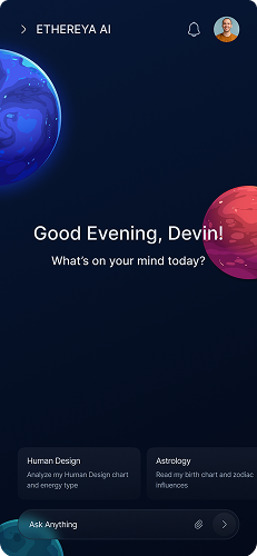 Ethereya AI welcome screen